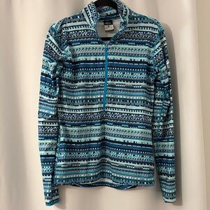 Nike Women's Blue Patterned Quarter-Zip Hoodie